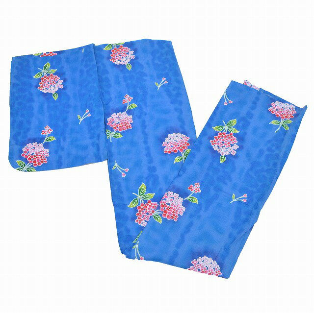 リサイクル 浴衣 単品 綿 仕立て上がり レディース リサイクル着物 夏物 夏祭り 花火大会 身丈148cm SS 裄丈66cm M 青色系 紫陽花文様 良品★★★ qq0984b 【中古】【着物ひととき】