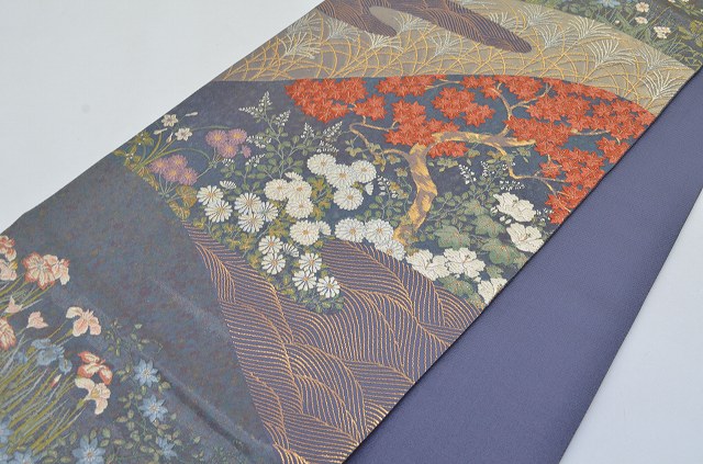 【中古】 袋帯 リサイクル 正絹 フォーマル カジュアル 仕立て上がり 唐織 紫色系 四季花文様 qq1917b 【 送料無料 リユース 和服 結婚式 お祝い お茶会 パーティー 入学式 卒業式 お茶会 お茶席 茶道 着物 帯 kimono 通販 】