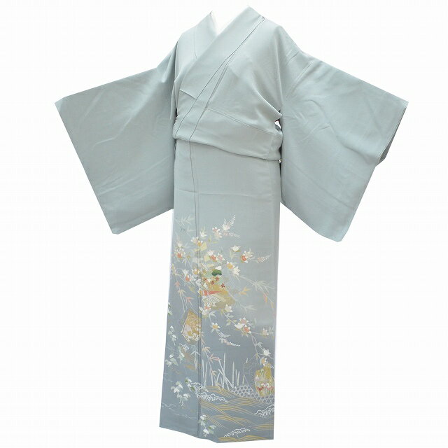 樂天商城 - 【P5倍】【30%OFF★在庫復活】色留袖 リサイクル着物 正絹 仕立て上がり 一つ紋付き 結婚式 訪問着仕立て 身丈 156.2cm 裄 64.5cm M ちょっとふくよかL グレー系 橘文様 特品★★★★ rr0039b 【中古】 【着物ひととき】