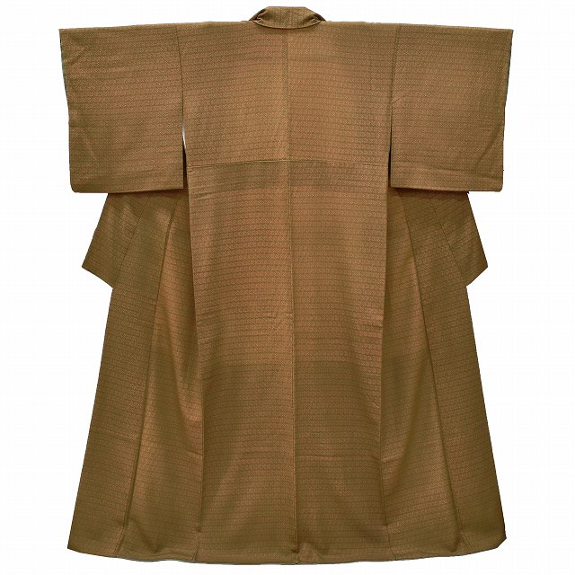 ＼ スーパーSALE限定×50％OFF ／ 【中古】 小紋 リサイクル着物 正絹 縮緬 袷 裄64cm 身丈158.7cm M 茶色系 幾何学文様 上質 セミフォーマル 春 夏 秋 冬 仕立て上がり