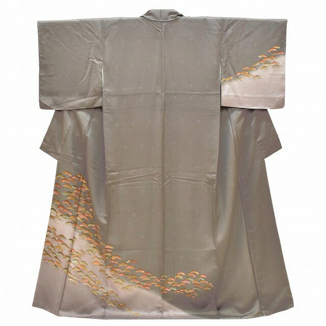 訪問着 リサイクル 着物 中古 正絹 仕立て上がり 裄63cm 身丈159cm M グレー色系 松文様 袷 【 和服 入学式 卒業式 お茶会 お茶席 茶道 結婚式 お宮参り 送料無料 アウトレット 】 ss1118b