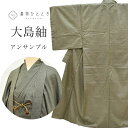 \最大15%OFFクーポン/ 【中古】 リサイクル着物 羽織 セット アンサンブル 男性 大島紬 正絹 裄70cm 身丈144.5cm L 緑色系 亀甲文様 角...