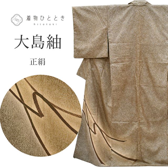 【20 OFF】リサイクル着物 大島紬 染大島 正絹 美品 仕立て上がり 裄63cm 身丈157cm M 茶色系 熨斗文様 ss1465b 【中古】