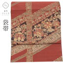 【中古】 袋帯 振袖用 フォーマル 礼装用 カジュアル リサイクル 黒 夏用 白 正絹 仕立て上がり 茶色系 花唐草文様 六通柄 洒落袋 金糸 tt0003b ...