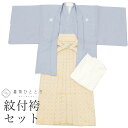紋付袴 セット 着物 羽織 袴 長襦袢 男性 リサイクル着物 化繊 裄70cm 身丈138.5cm M グレー色系 半衿 重ね衿付き 三つ紋 メンズ 紋付き袴 ...
