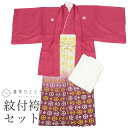 紋付袴 セット 着物 羽織 袴 長襦袢 男性 リサイクル着物 化繊 裄72.5cm 身丈142cm M 紫色系 半衿 重ね衿付き 三つ紋 メンズ 紋付き袴 男性...