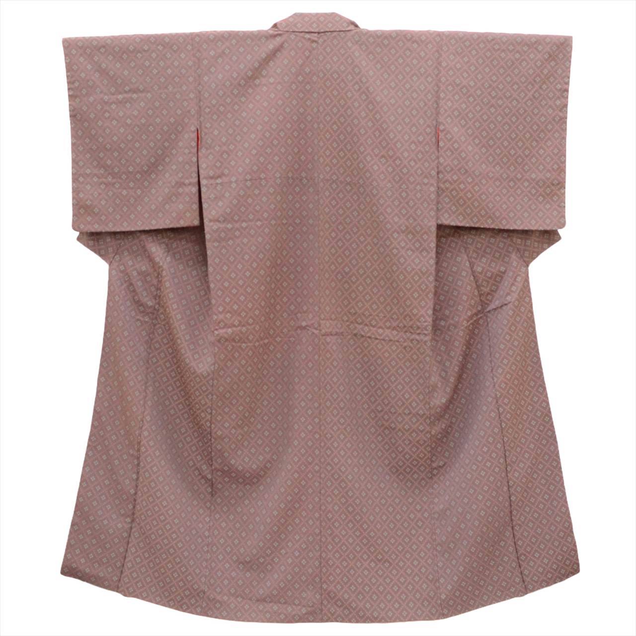 【中古】 小紋 リサイクル着物 正絹 身丈150.5cm S 裄64cm グレー色系 菱文様 袷 上質 セミフォーマル 春 夏 秋 冬 仕立て上がり