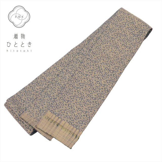 【中古】 角帯 正絹 袴下帯 リサイクル帯 美品 未仕立て ベージュ色系 幾何学文様 本場筑前博多織 博多帯 証紙有 メンズ 男性 kkb3457b[ 和服 カ...