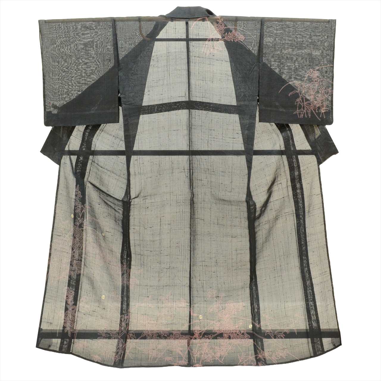 ＼最大15%OFF+P5倍／ 【中古】 結城紬 着物 正絹 リサイクル 身丈160cm M 裄67cm 仕立て上がり 夏物 夏着物 銀駒刺繍 黒色系 萩 花文様 【 紬 紬の着物 リサイクル紬 正絹 袷 紬 リユース 古着 アウトレット 送料無料】 tt2200b