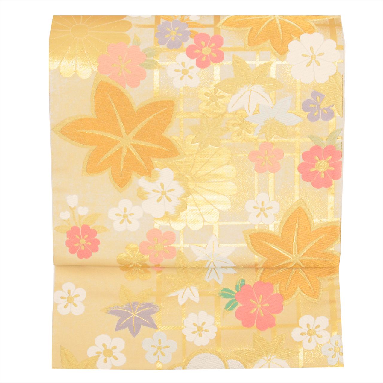 袋帯 正絹 中古 リサイクル 振袖用 フォーマル 全通 礼装用 黒 白 黒留袖 カジュアル 仕立て上がり ベージュ色 四季花文様 振袖用 六通柄 金糸 【 送料無料 中古 袋帯 リサイクル 袋帯 フォーマル 振袖用 リサイクル 着物 アウトレット フォーマル リサイクル着物 】tt2252b