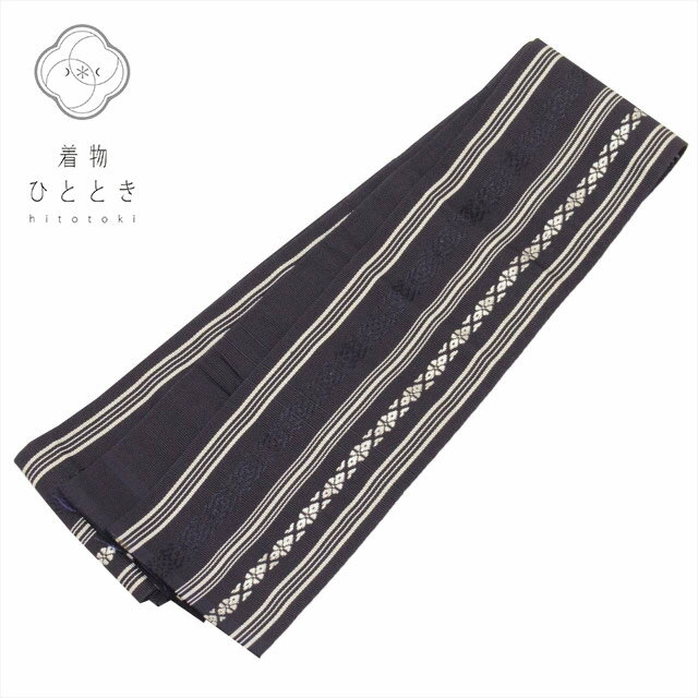 【中古】 角帯 正絹 袴下帯 リサイクル角帯 未仕立て 紺色系 献上柄 博多織 博多帯 kkb3458b[ 和服 カジュアル着物 アウトレット レトロ アンティ...