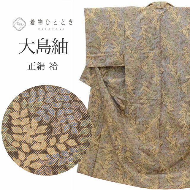 Kimono - ＼P5倍+最大15％OFF／ 【中古】 大島紬 着物 正絹 リサイクル 身丈155.5cm S 裄62.7cm 仕立て上がり 茶色系 植物文様 【 紬 紬の着物 リサイクル紬 正絹 袷 紬 着物 中古 古着 アウトレット 送料無料】tt2337b