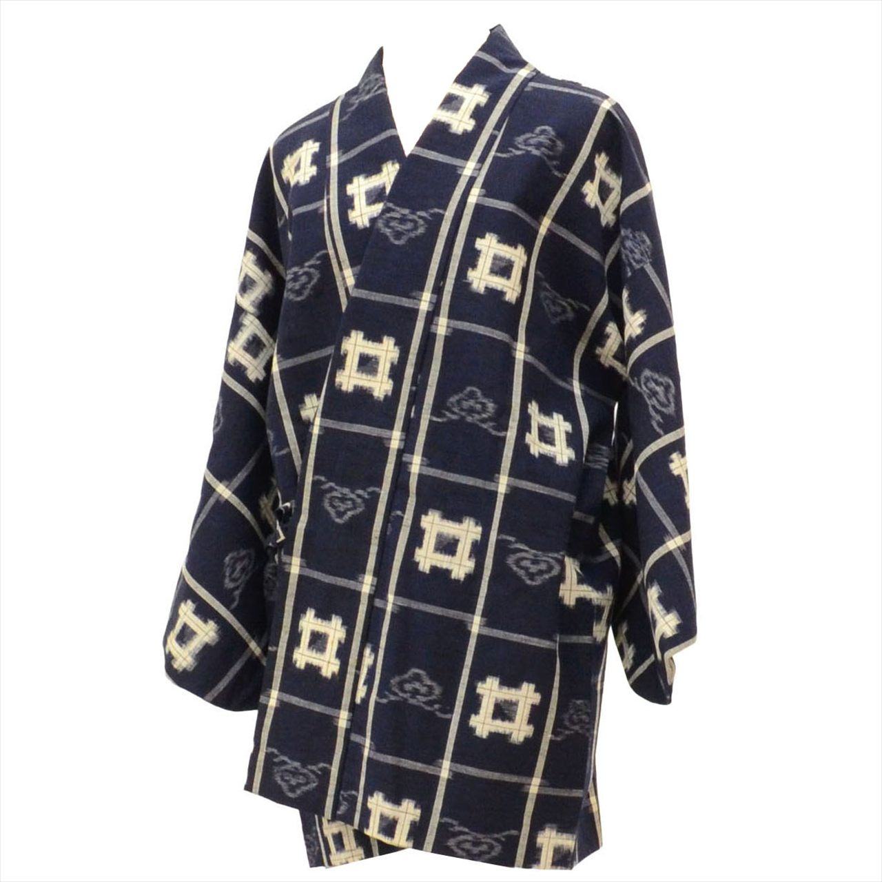 道中着 ウール 身丈81cm 裄67cm 紺色系 絣文様 着物衿 リサイクル着物 tt2411b