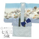 【中古】 七五三 男の子 5歳 2点セット 化繊 着物 羽織 美品 仕立て上がり 身丈82.5cm 裄丈45cm グレー色系 鷹文様 和柄 和装 uu0172b