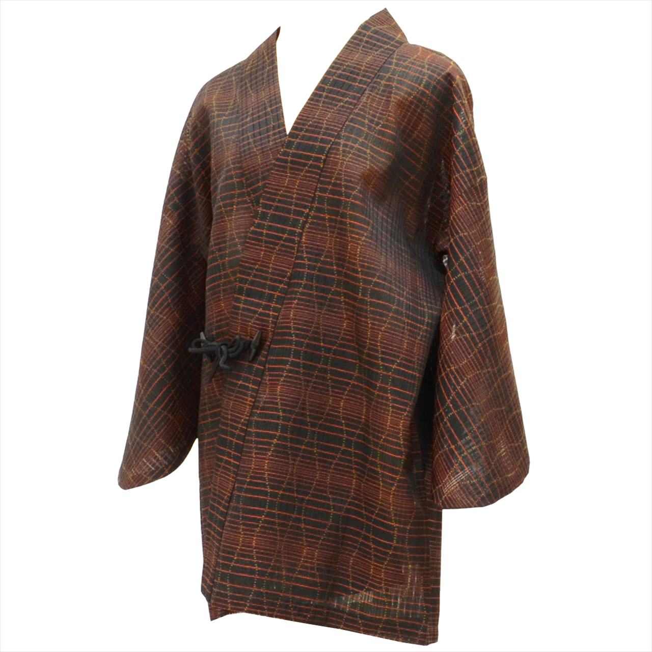 【中古】 道中着 化繊 夏 身丈79cm 裄65cm リサイクル着物 仕立て上がり 黒色系 立涌文様 美品 着物衿 uu0133b