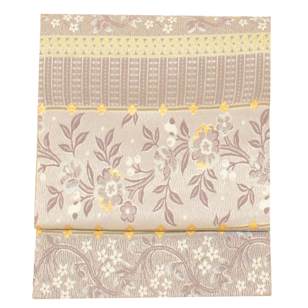 ＼P5倍+最大5500円OFFクーポン／ 【中古】 袋帯 正絹 リサイクル袋帯 仕立て上がり 紫色系 花唐草文様 六通柄 証紙 西陣織 金糸 銀糸 uu0833b