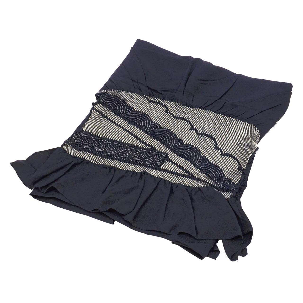 【中古】 リサイクル 兵児帯 正絹 男性用 未使用品 仕立て上がり 紺色系 絞り 青海波文様 絞り へこおび kkb3834b
