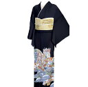 黒留袖 お仕立て 紋入れ代込み 着物 リサイクル着物 リサイクル 黒留袖 くとろとめそで 未仕立て 仮絵羽 御所車 波文様 モデルサイズ身丈 裄位まで可能です ...