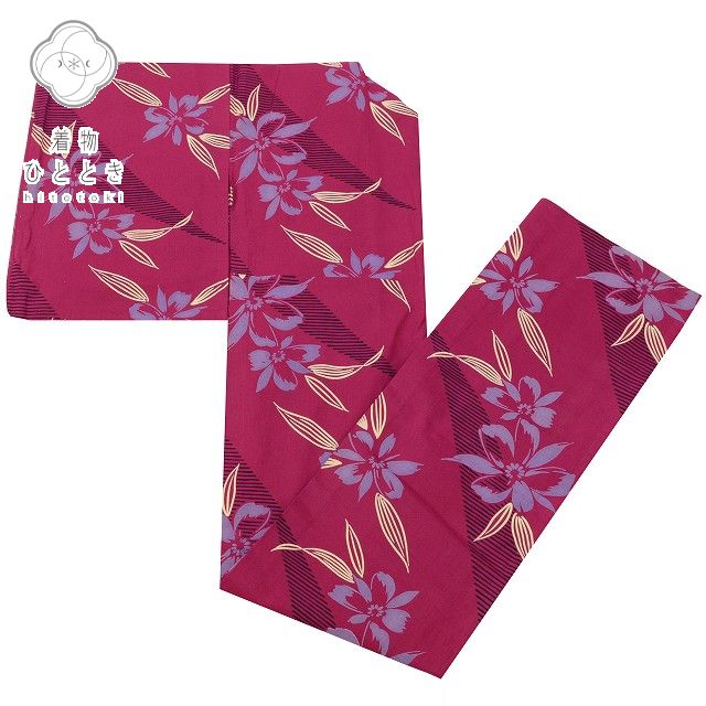 【中古】 リサイクル着物 浴衣 身丈170cm 裄丈68cm 単品 レディース 夏物 綿 コーマ地 注染染め 未使用品 夏祭り 花火大会 LLサイズ 紫色系 花...