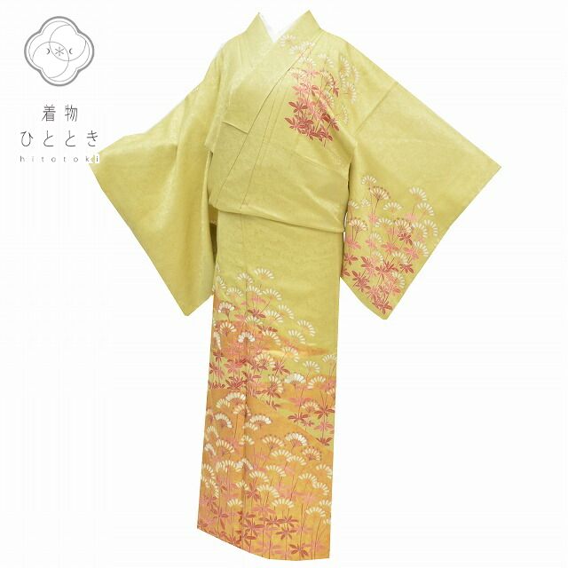 樂天商城 - ＼P5倍+最大5500円OFFクーポン／ 【中古】 訪問着 中古 未使用 身丈162cm 裄丈64.5cm リサイクル着物 正絹 仕立て上がり リサイクル訪問着 刺繍 袷 金駒刺繍 M L ちょっとふくよかL 緑色系 花文様 特品 [ 和服 入学式 卒業式 母 結婚式 お宮参り アウトレット きもの]