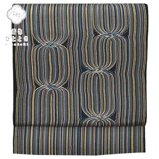 【中古】 袋帯 リサイクル 正絹 フォーマル 礼装用 黒 白 黒留袖 カジュアル 仕立て上がり 縞文様 青系 美品 pp0664b 【 送料無料 リユース 和服 結婚式 お祝い お茶会 パーティー 入学式 卒業式 お茶会 お茶席 茶道 着物 帯 kimono 通販 】