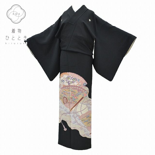 樂天商城 - ＼クーポン利用で最大15%OFF+P5倍／ 【中古】 リサイクル着物 身丈164.5cm 裄丈65.5cm 黒留袖 正絹 仕立て上がり 五つ紋 比翼付き M L ちょっとふくよかL 黒色系 扇文様 特品 [ 着物 中古 帯 リサイクル 振袖 浴衣 袴 和服 古着 ] pp1716b
