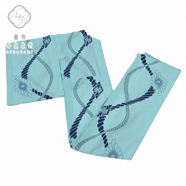 【中古】 リサイクル着物 身丈159.5cm 裄丈65cm リサイクル 浴衣 単品 モダン 化繊 ゆかた レディース 女性 M M 青色系 花文様 特品 [ 着...