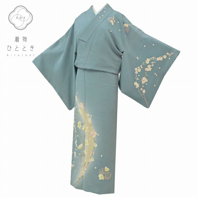 【中古】 リサイクル着物 身丈164cm 裄丈67.5cm リサイクル 付下げ 正絹 仕立て上がり 袷 加賀友禅 橋本静華 落款有 ガード加工済 L L ちょっとふくよかL 青色系 花文様 特選逸品 【 着物 中古 帯 リサイクル 振袖 浴衣 袴 和服 古着 】