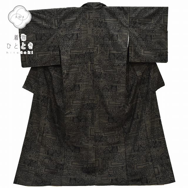 【中古】 結城紬 着物 正絹 リサイクル 身丈163cm 裄丈66.5cm 仕立て上がり つむぎ L 茶色系 亀甲絣文様 【 紬 紬の着物 リサイクル紬 正絹 ...