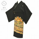 【中古】 リサイクル着物 身丈161cm 裄丈66.5cm 黒留袖 正絹 五つ紋 比翼付き 仕立て上がり 結婚式 矢車五倍子染 建部千二百年黒 金駒刺繍 L ち...