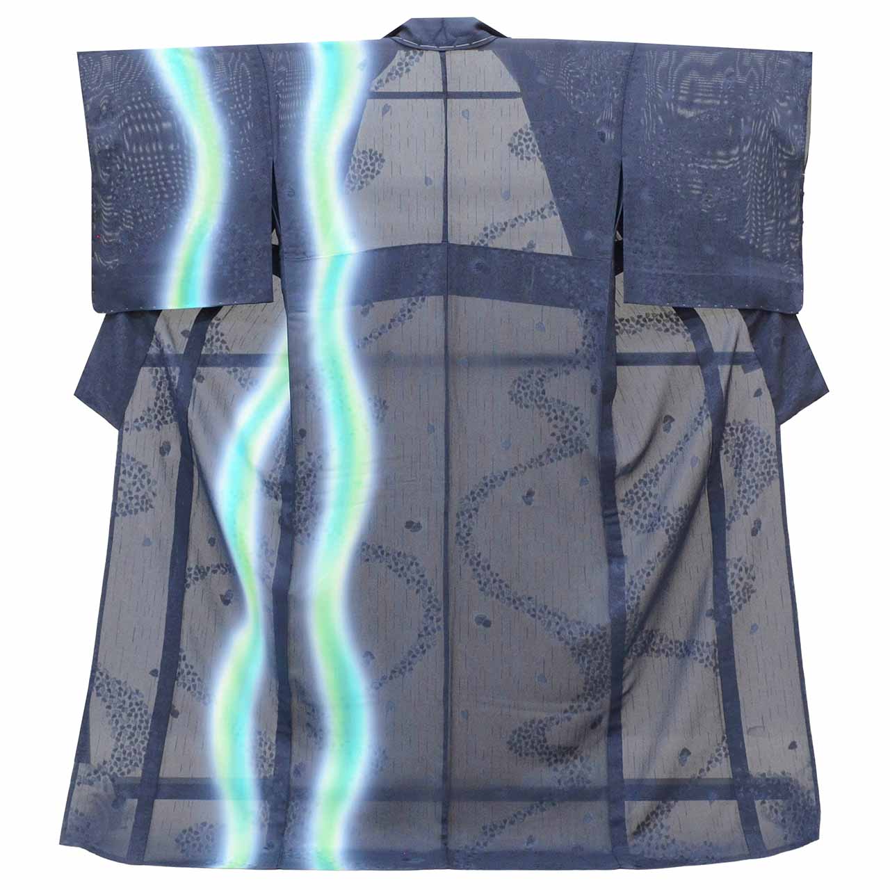 ＼P10倍+10%OFFクーポン／ 【中古】 付下げ 夏物 リサイクル着物 附下げ リユース 正絹 SILK Lサイズ ちょっとふくよか L 特品 身丈164.5cm 裄丈69cm 夏着物 紗 仕立て上がり 美品 未使用品 紺 桜 ぼかし uu1490b