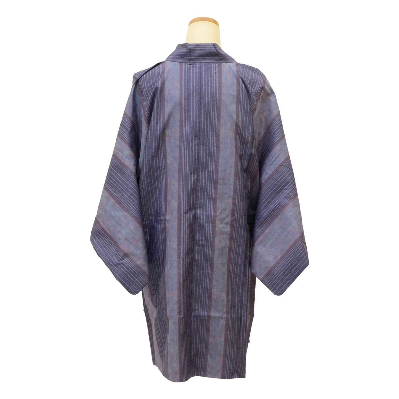 【中古】 道中着 正絹 リサイクル羽織 裄64.5cm 身丈92cm 紫色系 縞文様 美品 紬地 着物衿 uu1835b