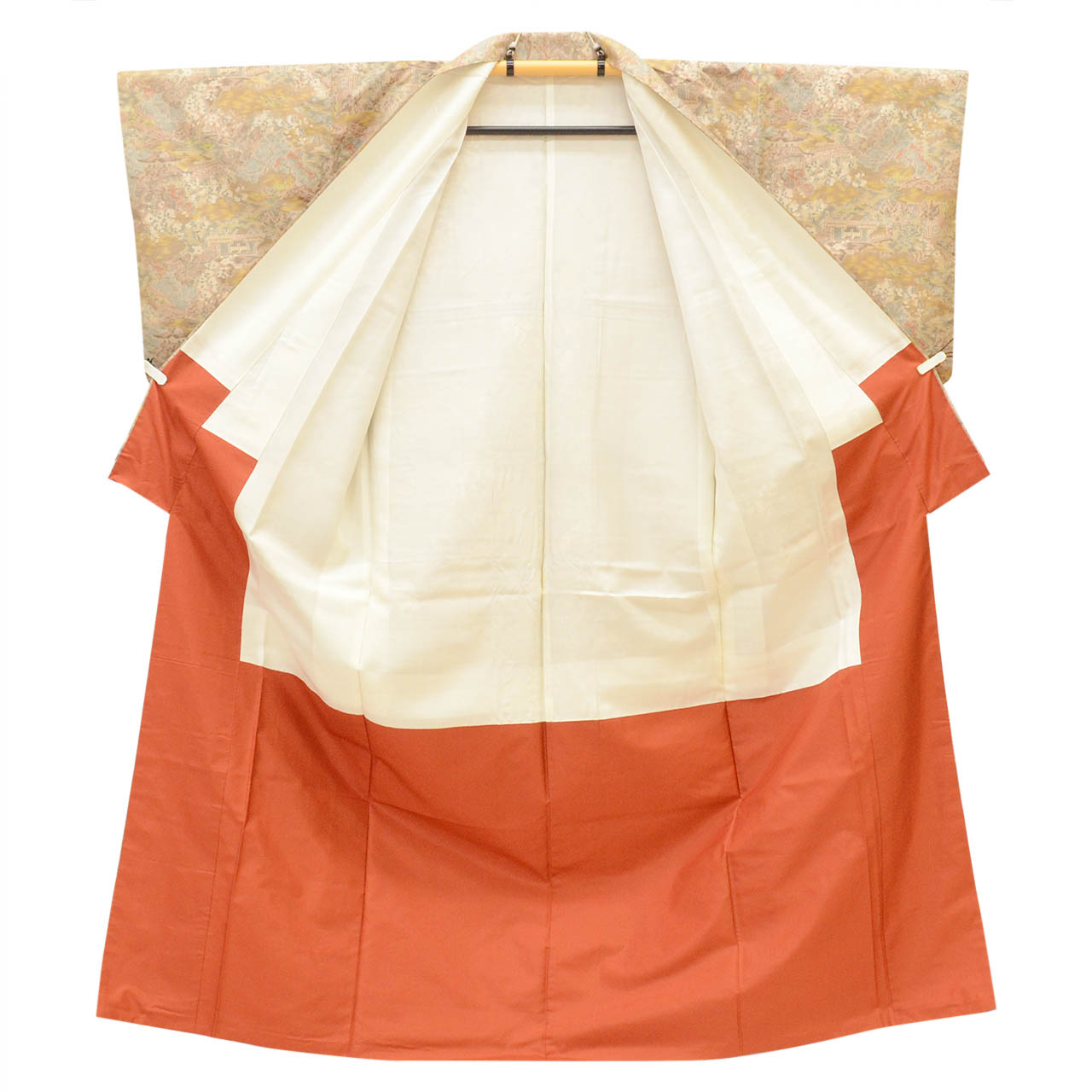 大島紬 Mサイズ 特品 身丈159cm 裄丈64.7cm 袷 仕立て上がり 横双 茶 風景 正絹 SILK リユース vv0004