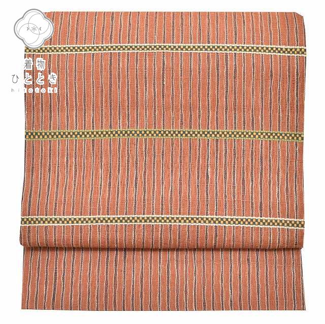 Rakuten - 【P5倍】【30%OFF★在庫復活】【中古】 リサイクル 夏 袋帯 夏帯 盛夏 中古 麻 ふくろおび 仕立て上がり 美品 縞文様 茶系 特品★★★★ 【中古】 【着物ひととき】 pp0064b pp0064b
