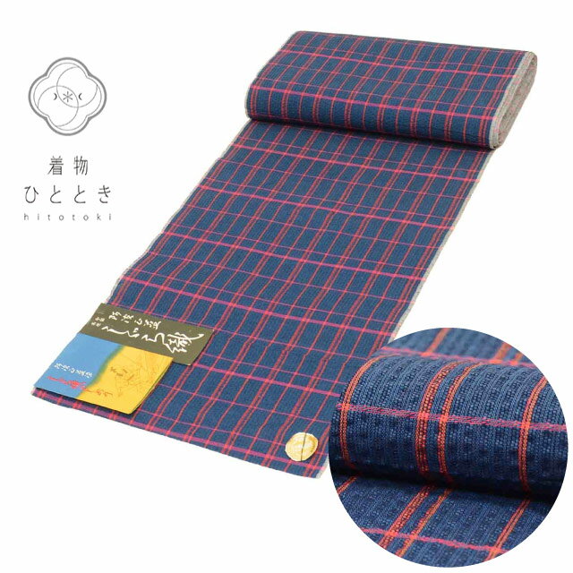 樂天商城 - ＼新規LINE追加で15%OFF+全品P5倍／ 【中古】 反物 夏物 木綿 リサイクル反物 未使用品 紺色系 格子文様 本場阿波正藍 しじら織 浴衣 証紙有り 女物 着物 生地 和装小物 kkb4483