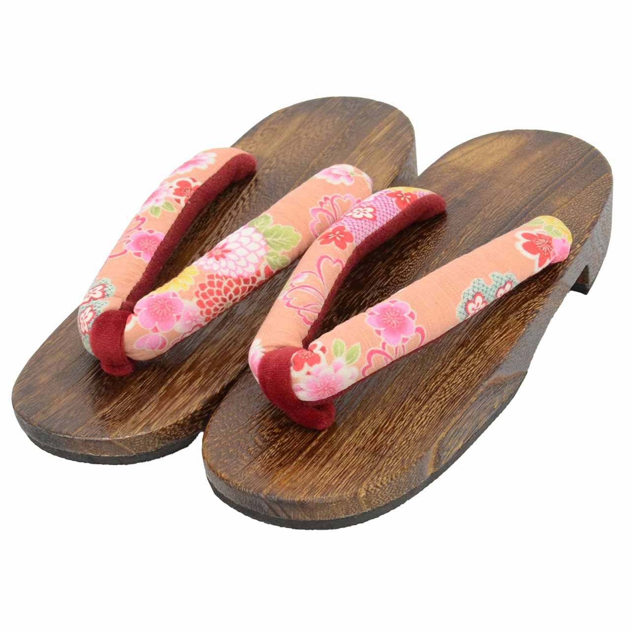 【中古】 下駄 24.0cm リサイクル下駄 桐 美品 未使用品 花文様 ピンク色系 浴衣 カジュアル 丹羽幸(株) レディース kkb4505