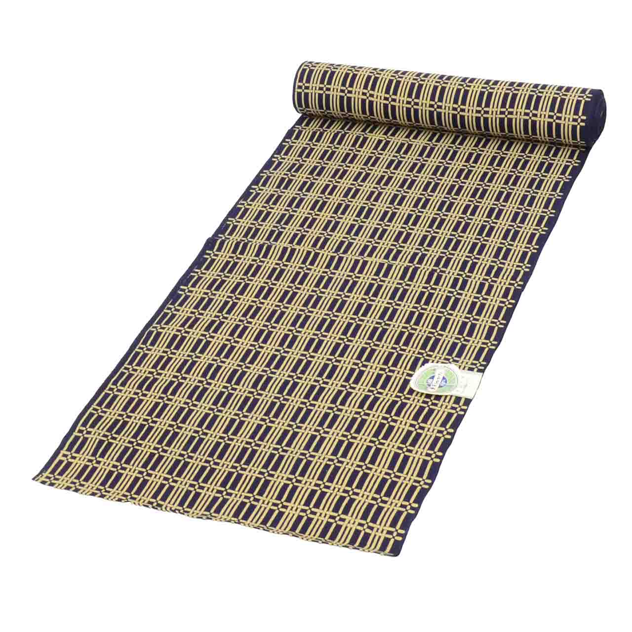リサイクル着物 着物ひととき 中古の【中古】 反物 夏物 木綿 リサイクル反物 未使用品 紺色系 割付文様 浴衣 男物 コーマ地 注染染め 着物 生地 和装小物 kkb4628｜アングル2