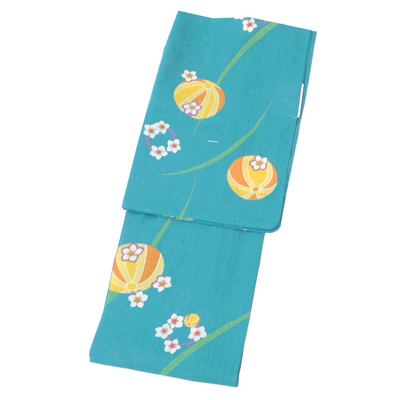 リサイクル着物 着物ひととき 中古の【中古】 浴衣 Lサイズ 化繊 洗える 特品 身丈163cm 裄丈67cm 青 リサイクル着物 仕立て上がり 美品 未使用品 市田ひろみ バチ衿 毬 リユース vv0709｜アングル2