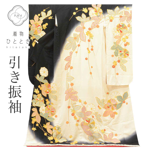 【中古】 引き振袖 リサイクル着物 花嫁衣裳 正絹 Lサイズ 袷 特品 仕立て上がり 身丈196.5cm 裄丈66.5cm 金駒刺繍 金糸 白 広衿 比翼付き 菊 SILK リユース vv1113