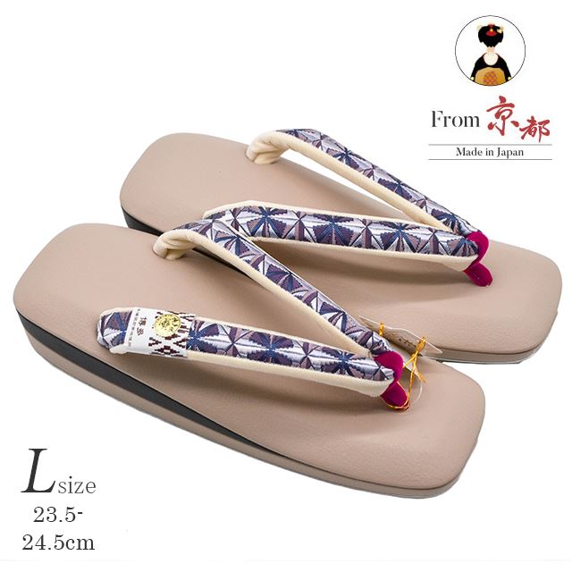 草履 単品 日本製 レディース 彩小径 IROKOMICHI カジュアル 女性 小紋 紬 お召 浴衣 ぞうり Lサイズ 2枚芯 京都 THZ23-4-2 【新品】 skg0054-bob65