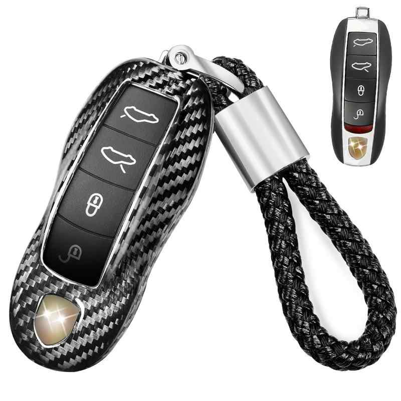 [T-carbon] リアルグラスファイバーキーフォブカバー ポルシェ用 キーホルダーストラップ付き Tカーボ..