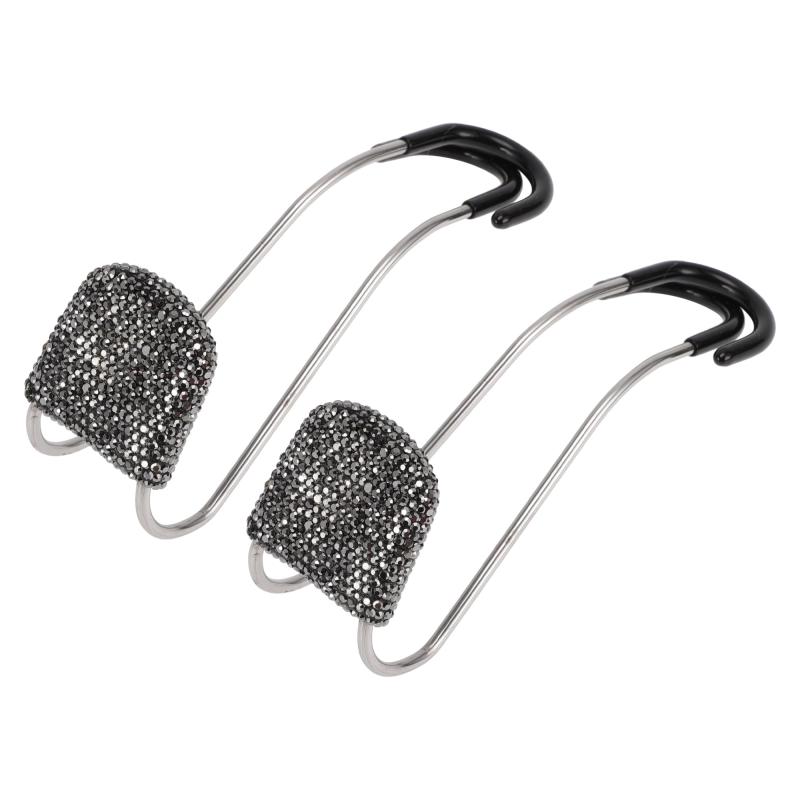 HEROFFIX 財布やバッグ 傘などのための2個入りの車のシートヘッドレストフック 頑丈な車のシートバックオーガナイザーフック 光沢のあるブラックラインストーン6.14"x1.81"(2.0)