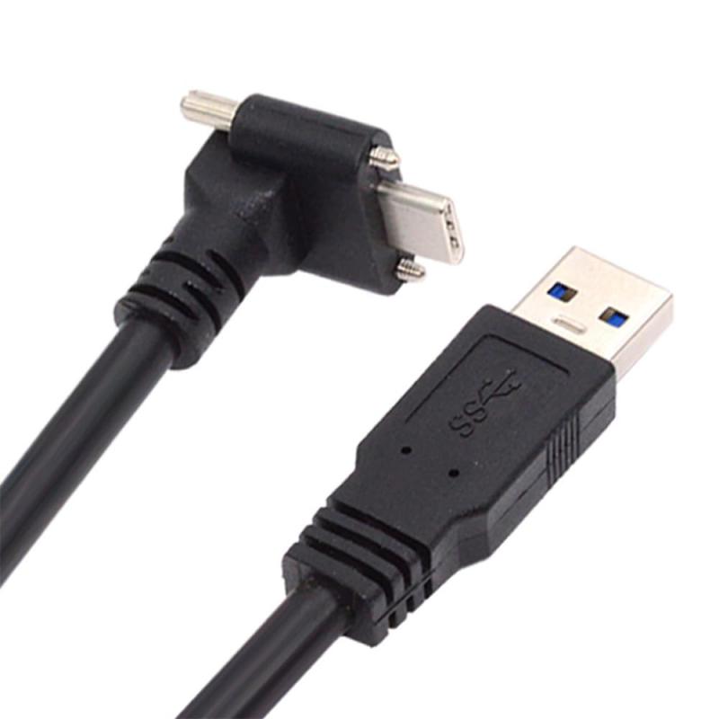 NFHK90度上下角度付きネジロック式USB-C-USB3.0データ5GbpsケーブルType-CVRカメラノートパソコン用(200cm)