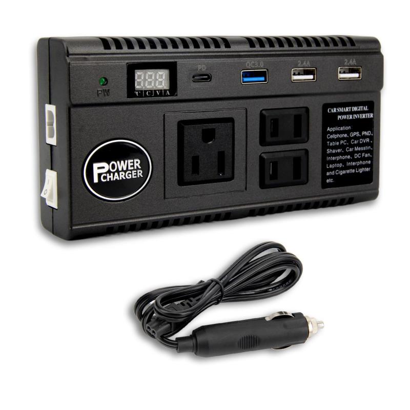 【急速充電】カーインバーター 車載充電器 120W DC12V 24V をAC110Vに 変換 修正弦波 インバーター カーチャージャー 車 コンセント 12V車 ＆ 24Vトラック 対応 アダプター ACコンセント 3口/2口 ×3 US