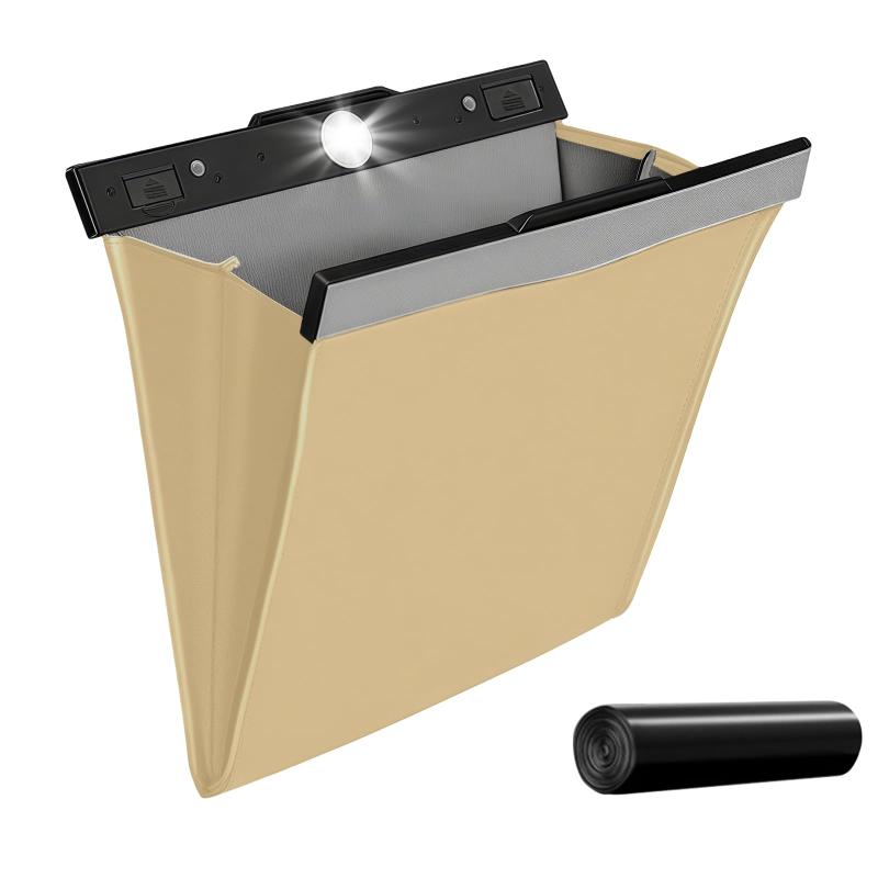 車 ゴミ箱 多車種対応フック マグネット式 大容量 車用ゴミ箱 センサー付きLEDライト ワンタッチ取り付け フック引っ掛け式 スリム 収納 小物入れ 袋付き カー用品 後部座席 PUレザー 収納に