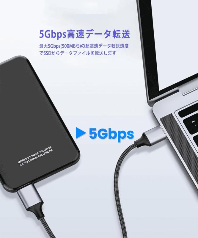 HITOTSUNAGIのUSB3.0 ケーブル Micro B ハードディスク ケーブル USB タイプAオス - マイクロBオス 5Gbps データ高速転送 高耐久性 ナイロン編み外付けHDD/SSD,Blu-ray,BDドライブ,デジタルカメラ用｜アングル3