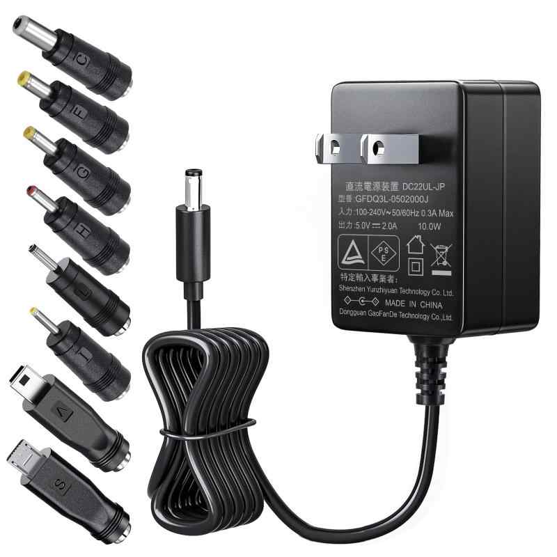 SoulBay 5V 2A AC DC電源アダプター AC100V DC 5V 出力2000mA 10W 軽量 小型 充電器 PSE認定 LEDテープ 防犯カメラ メス モデム 無線ルーター LANルータ 用 8つのコネクタ付き