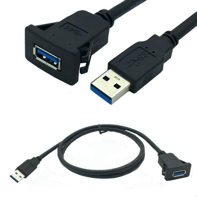 USB3.0オスからメス防水ケーブル 、フラッシュ エクステンションマウント車載 車 トラック ダッシュボード パネル 延長ケーブル(2)