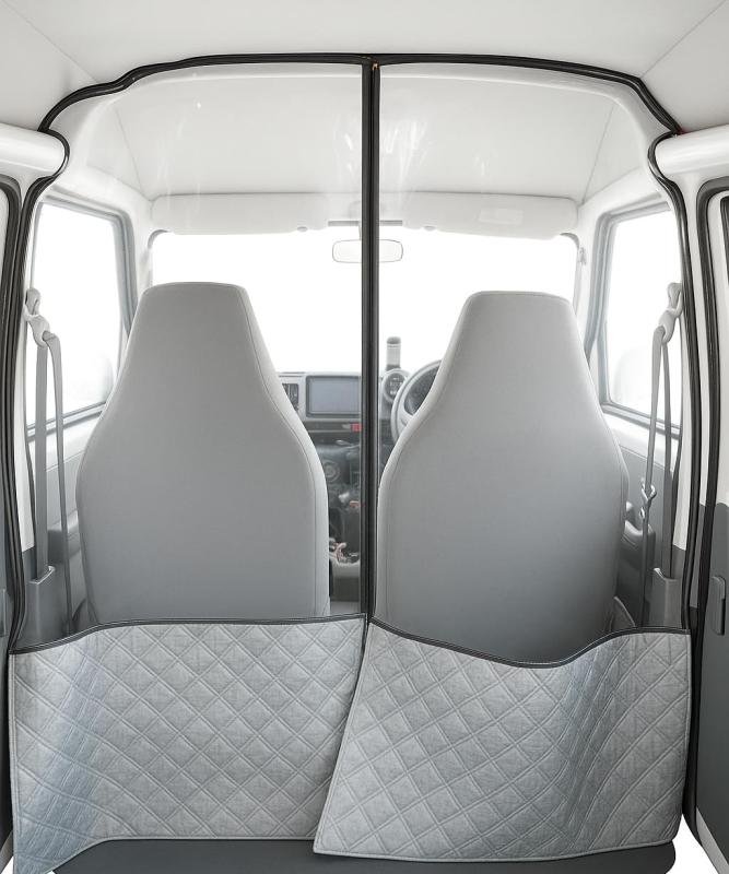 [MRG] 車内 仕切り 間仕切りカーテン 軽バン 軽自動車 ビニール ビニールカーテン 車内パーテーション フィルム パーテーション 冷房 暖房 透明 ファスナー付き 防護スクリーン 飛沫防止 分