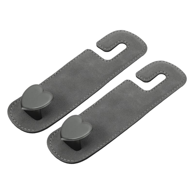 HEROFFIX 財布やバッグ用2個セット モバイルフォンホルダー車のシートヘッドレストフック 頑丈な車のシートバックオーガナイザーフック グレーのフェイクレザーと金属製 16.2x4.4cm